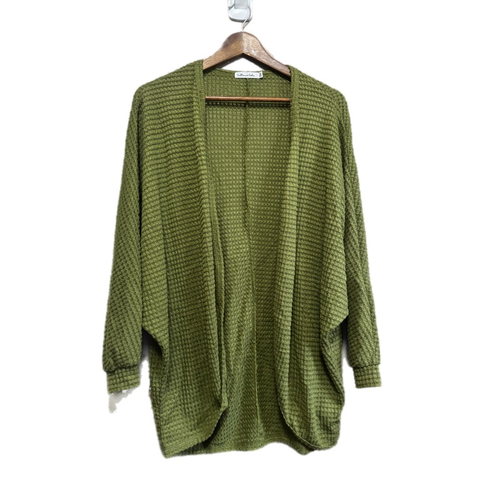 Culture Code Cardigan Women Medium Green Excellent Waffle Knit Batwing CHT11804L